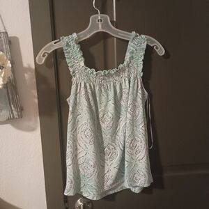 LC Lauren Conrad Light Green Patterned Blouse